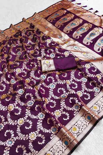 Wine soft Art silk saree with zari weaving meenakari design