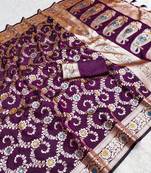 Wine soft Art silk saree with zari weaving meenakari design