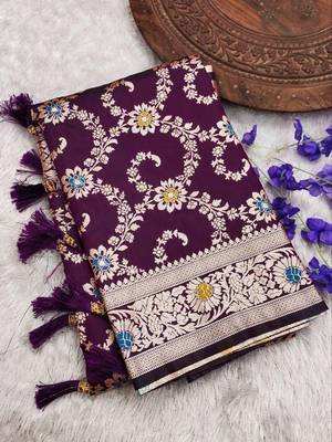 Wine soft Art silk saree with zari weaving meenakari design 2