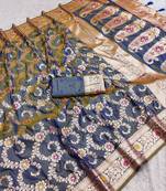 Grey soft Art silk saree with zari weaving meenakari design