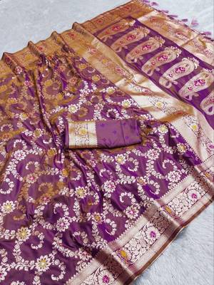 Lavender soft Art silk saree with zari weaving meenakari design 1