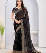Black color zari embroidery fendy silk party wear saree with embroidered blouse