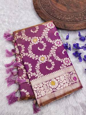 Lavender soft Art silk saree with zari weaving meenakari design 2