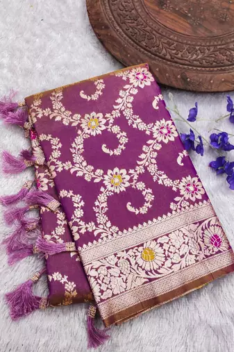 Lavender soft Art silk saree with zari weaving meenakari design