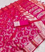 Pink soft Art silk saree with zari weaving meenakari design