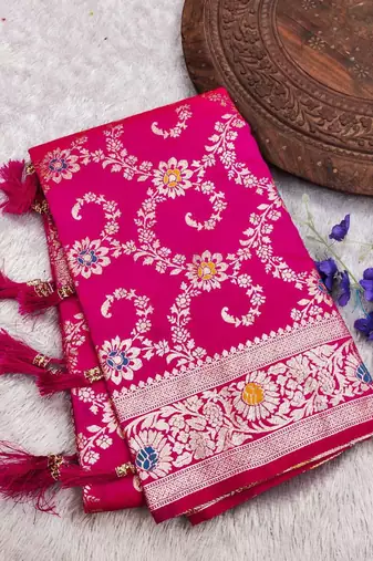 Pink soft Art silk saree with zari weaving meenakari design