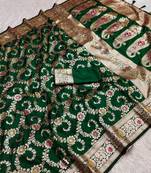 Green soft Art silk saree with zari weaving meenakari design