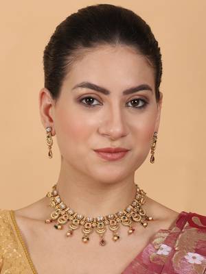Luxurious gold plated rajwadi necklace set 1