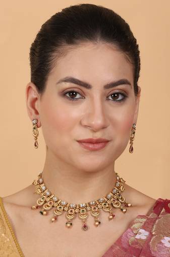 Luxurious gold plated rajwadi necklace set