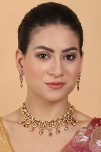 Luxurious gold plated rajwadi necklace set