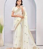 White color zari embroidery fendy silk party wear saree with embroidered blouse