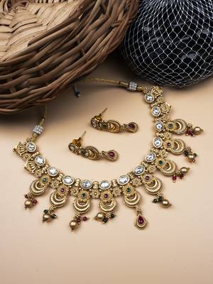 Luxurious gold plated rajwadi necklace set 2