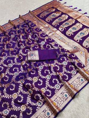 Purple soft Art silk saree with zari weaving meenakari design 1
