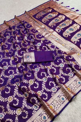 Purple soft Art silk saree with zari weaving meenakari design