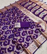 Purple soft Art silk saree with zari weaving meenakari design