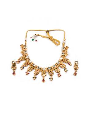 Luxurious gold plated rajwadi necklace set 3