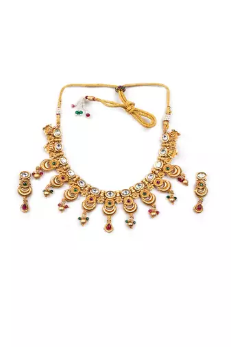 Luxurious gold plated rajwadi necklace set