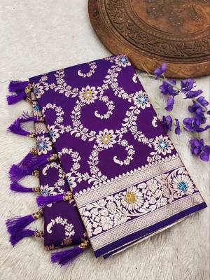 Purple soft Art silk saree with zari weaving meenakari design 2
