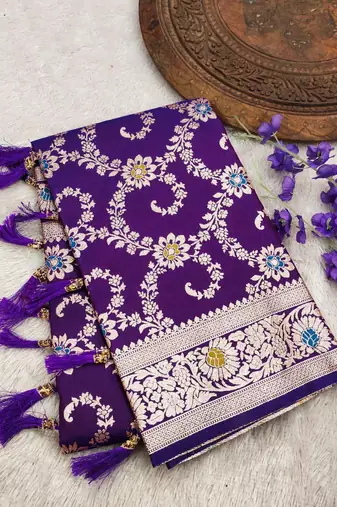 Purple soft Art silk saree with zari weaving meenakari design