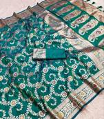 Sea green soft Art silk saree with zari weaving meenakari design