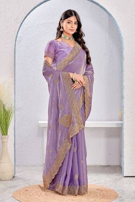 Levender color zari embroidery fendy silk blend party wear saree with embroidered blouse 1