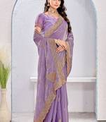 Levender color zari embroidery fendy silk party wear saree with embroidered blouse