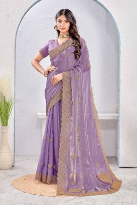 Levender color zari embroidery fendy silk blend party wear saree with embroidered blouse 2
