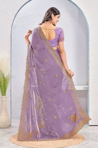 Levender color zari embroidery fendy silk blend party wear saree with embroidered blouse