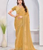 Mustard color zari embroidery fendy silk party wear saree with embroidered blouse