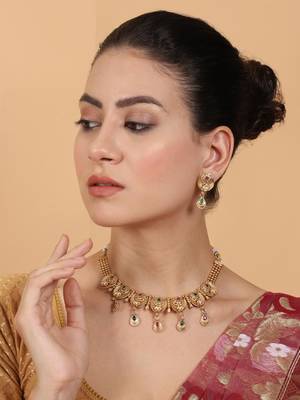 Gold plated kempu hydra rajwadi necklace set 1