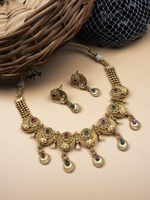 Gold plated kempu hydra rajwadi necklace set 2