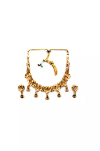 Gold plated kempu hydra rajwadi necklace set