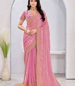 Light pink color zari embroidery fendy silk party wear saree with embroidered blouse
