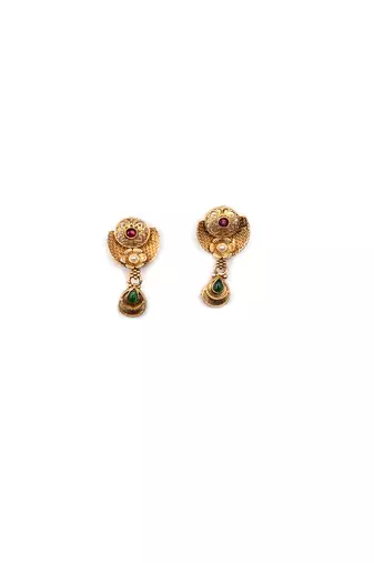 Gold plated kempu hydra rajwadi necklace set