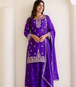 Chinon silk  with sequence embroidered work top with plazzo and dupatta