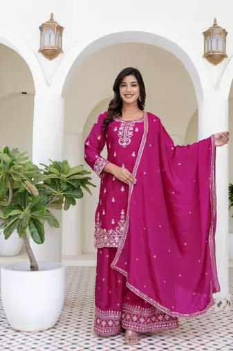 Chinon silk  with sequence embroidered work top with plazzo and dupatta