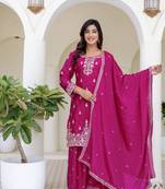 Chinon silk  with sequence embroidered work top with plazzo and dupatta