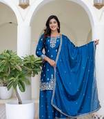 Chinon silk  with sequence embroidered work top with plazzo and dupatta