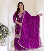 Chinon silk  with sequence embroidered work top with plazzo and dupatta