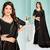 Black color hand work zircon border satin chiffon silk saree with blouse