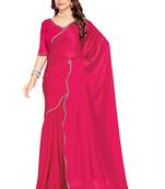 Pink color hand work zircon border satin chiffon silk saree with blouse