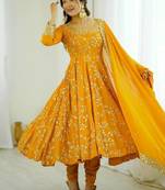Yellow Women's Ethnic Anarkali Gown Set