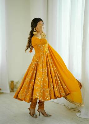 Yellow Women's Ethnic Anarkali Gown Set 2