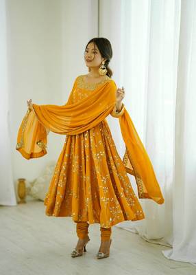 Yellow Women's Ethnic Anarkali Gown Set 3
