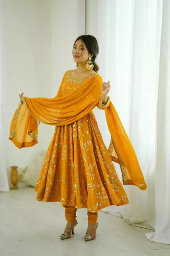 Yellow Women's Ethnic Anarkali Gown Set