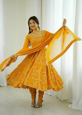 Yellow Women's Ethnic Anarkali Gown Set 4