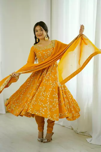 Yellow Women's Ethnic Anarkali Gown Set