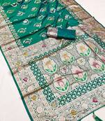 Sea green soft Art silk saree with zari weaving meenakari design