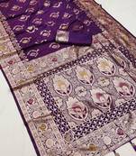Purple soft Art silk saree with zari weaving meenakari design