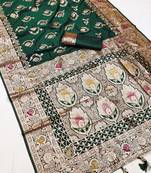 Green soft Art silk saree with zari weaving meenakari design